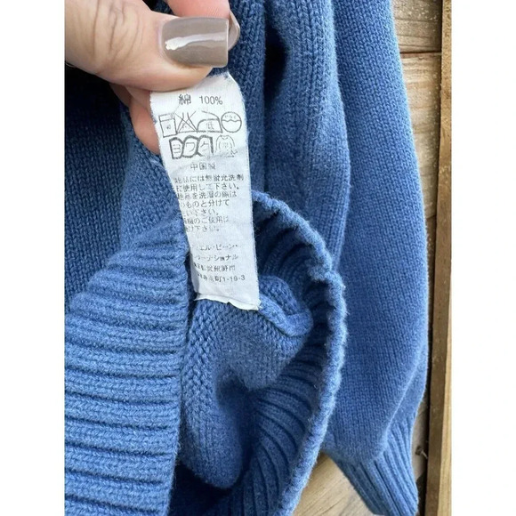 LL Bean Men's Large 1/4 Zip Mock Neck Sweater Long Sleeve 100% Cotton Blue - Picture 8 of 10